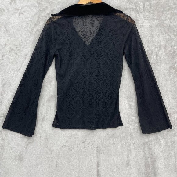 Vintage 90s Sheer Velvet Burnout Bell Sleeve V-Neck Top Hippie Goth - Picture 8 of 10